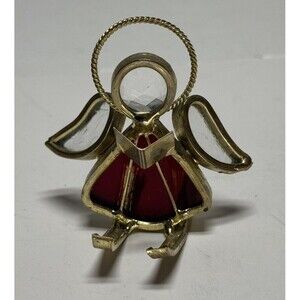 VTG Stained Glass Jewel Guardian Angel Skier Ornament Figurine Christmas Holiday
